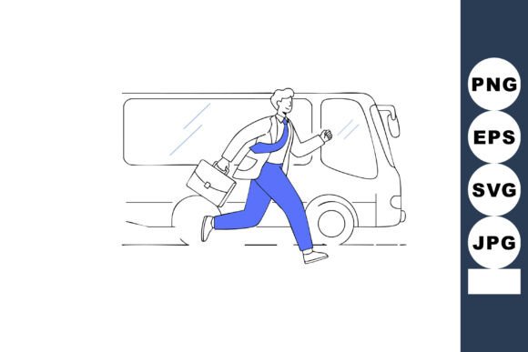 Businessman Running to Catch Bus in Hurr: A Design Asset for Urgency
