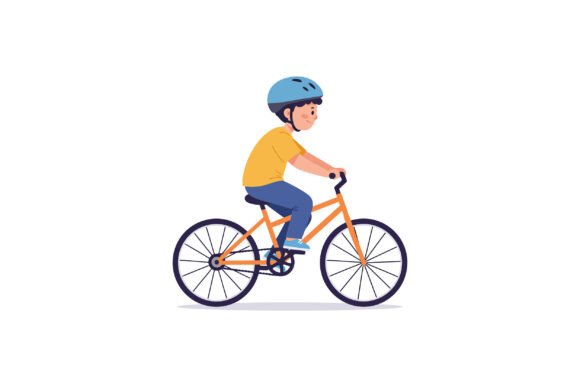 Capturing Motion and Joy: The Boy Riding a Bicycle in Flat Design Styl