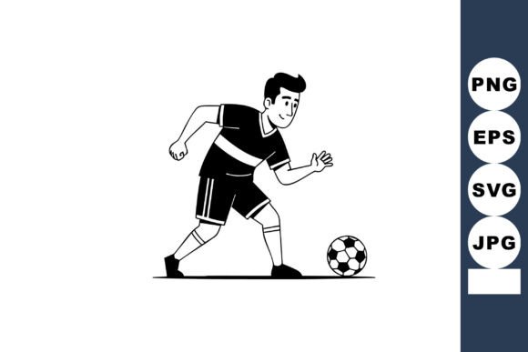 Capturing Motion: The Soccer Player Kicking Ball in Black and White Illustration