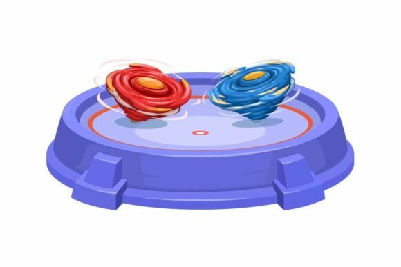 Colorful Spinning Top Battle in Arena: Dynamic Visual Energy