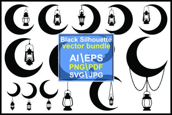 Crescent Moons Hanging Lanterns Black: Symbolic Silhouettes