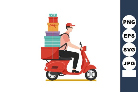 Delivery Man Riding Red Scooter with Sta: A Font Full of Motion