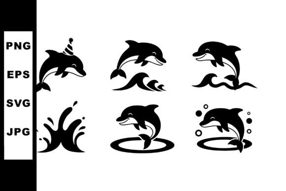 Dolphin Silhouettes Jumping and Splashin: Dynamic Vector Art for Creative Projects
