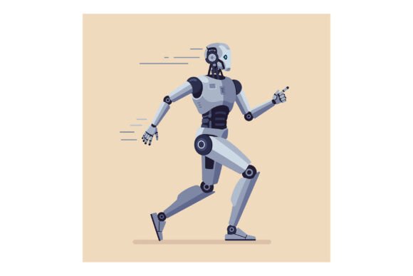 Dynamic Visuals: Futuristic Humanoid Robot Running Swiftl