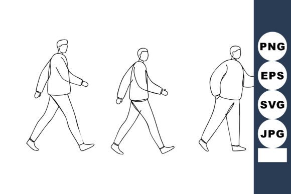 Male Outlines Walking in Different Postures: Dynamic Motion for Modern Design