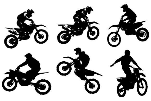 Set Silhouette of Motorcycle Rider: Dynamic Motion in Design