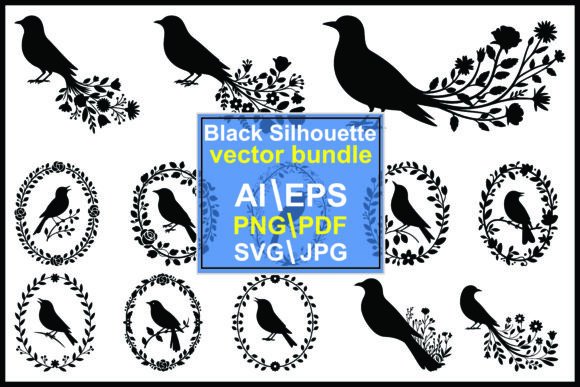 Silhouette Birds and Floral Wreaths: A Versatile Design Bundle