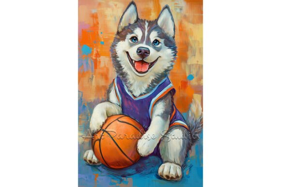 Sporty Siberian Husky Basketball Art: A Dynamic Design Asset
