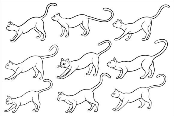 The Elegance of Motion: Minimalist Cat Stretch Line Art