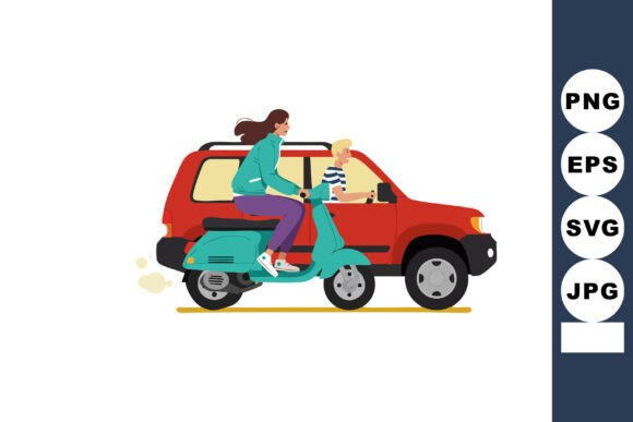 Woman Riding Turquoise Scooter Past Red: A Burst of Urban Energy